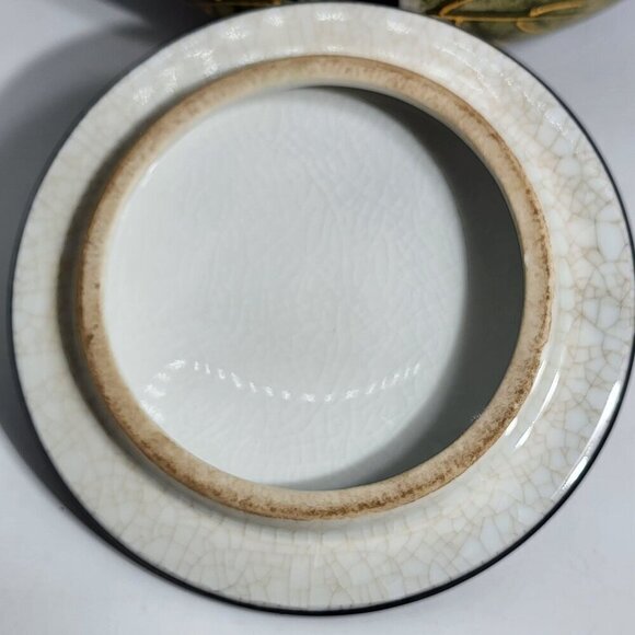 Hand-Painted Black Ceramic Jar Lid Pink & Green Floral Motif Fredrick Cooper - Picture 7 of 12